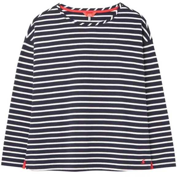 Joules Tops - Joules Navy Cream Stripe Marina Dropped Shoulder Jersey Top